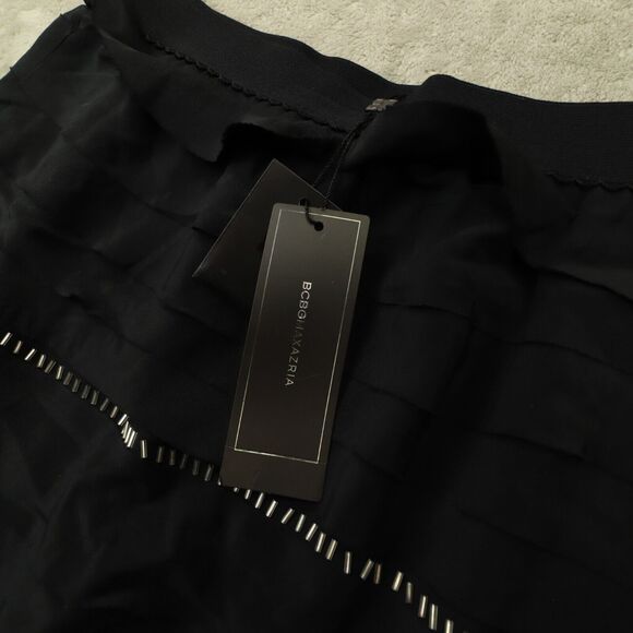 BCBG Max Azria Women's Black Silk Chiffon Ruffle‎ Beaded Mini Skirt size XS NWT - Picture 3 of 11
